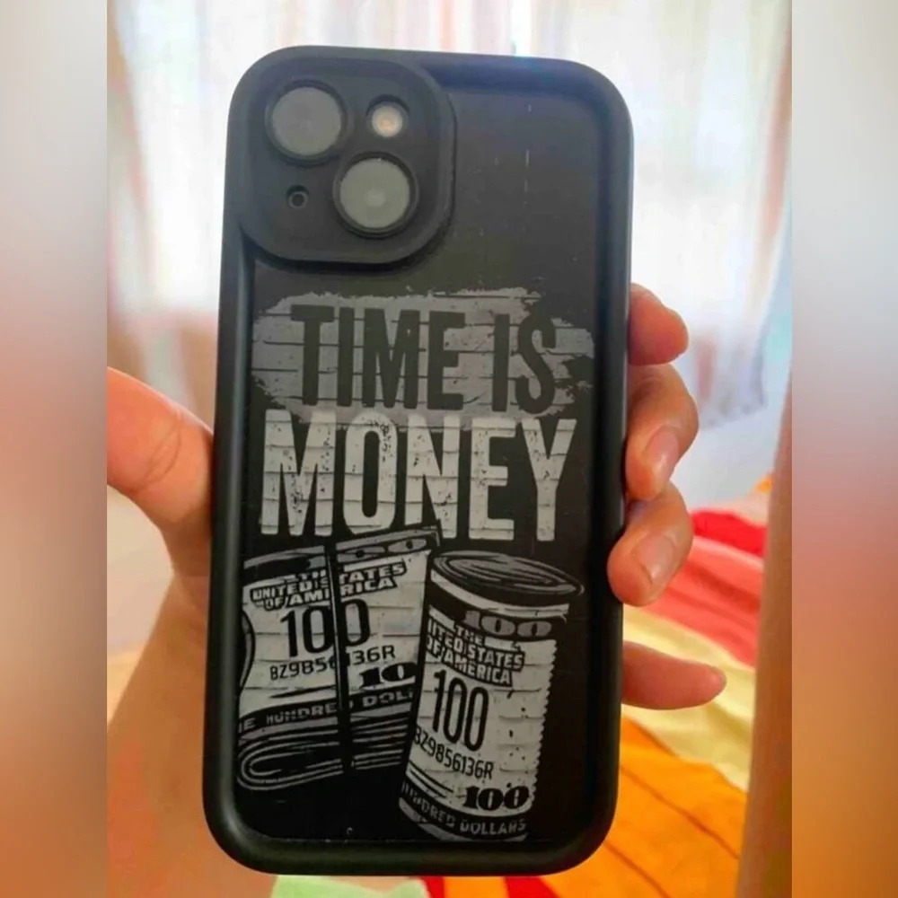iPhone 14 Black and White 'Time is Money' Phone Case